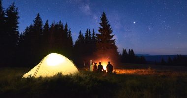 Tent With Light In The Darkness Of Night